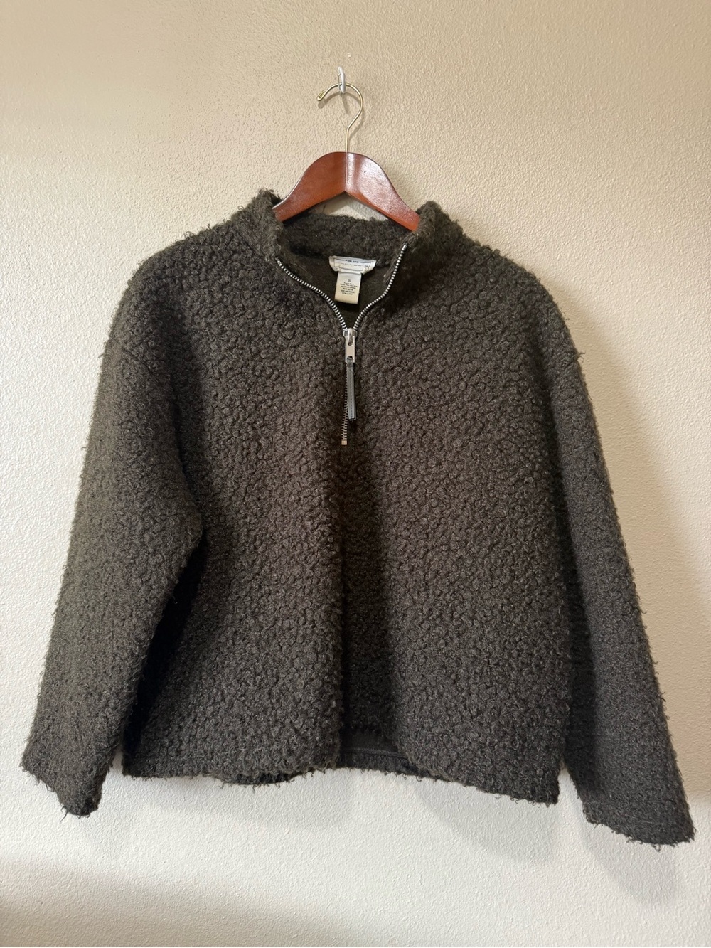 For The Republic Dark Green Teddy Sherpa Half-Zip Jacket